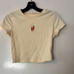 Cream Crop Tee with Red Chili Embroidery